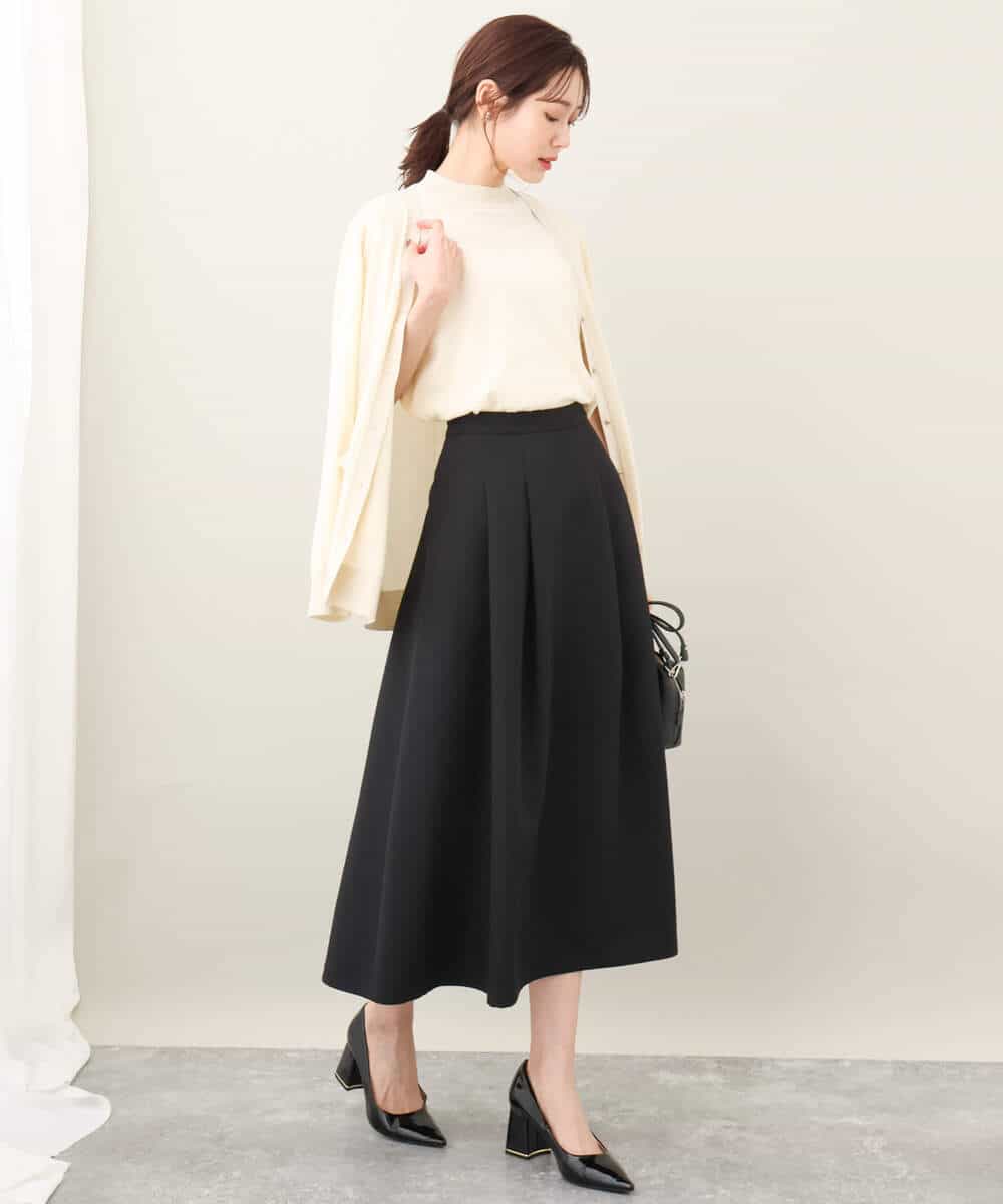 千鳥ジャガードタックフレアスカート/洗える(ロング・マキシ丈スカート