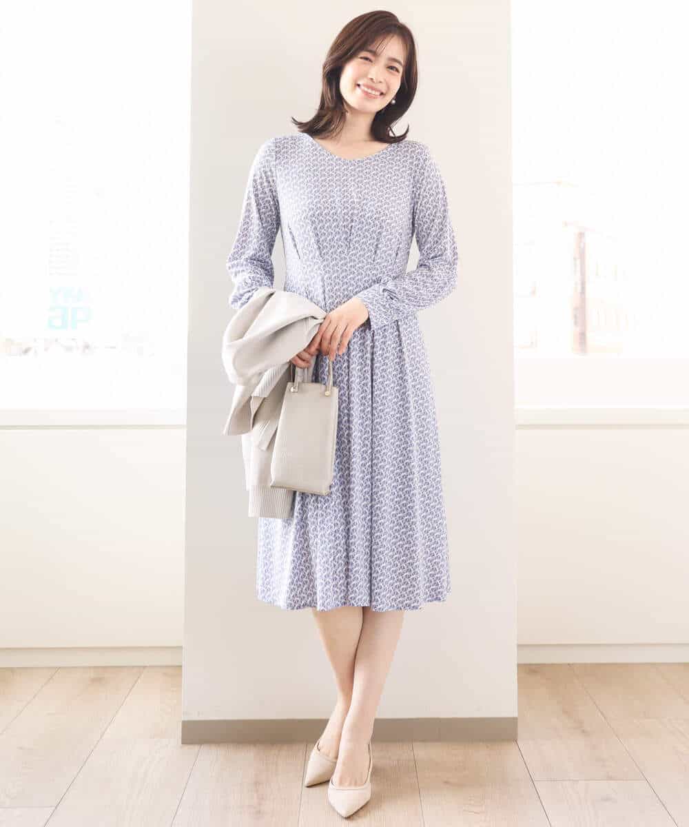 ジオメトリックプリントジャージワンピース/洗える/WEB限定サイズあり