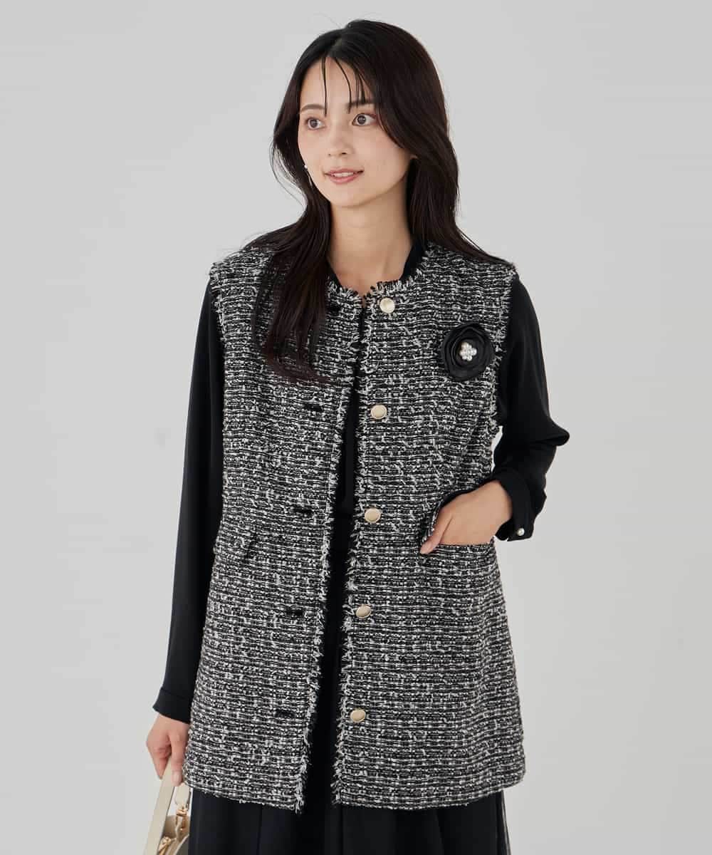 ミックスツイードペプラムジレ(ノーカラージャケット) | a.v.v(アー