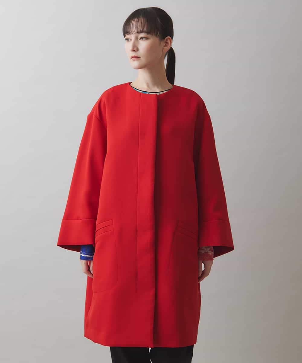 マフラー付きライナー】ノーカラーデザインコート(ノーカラーコート