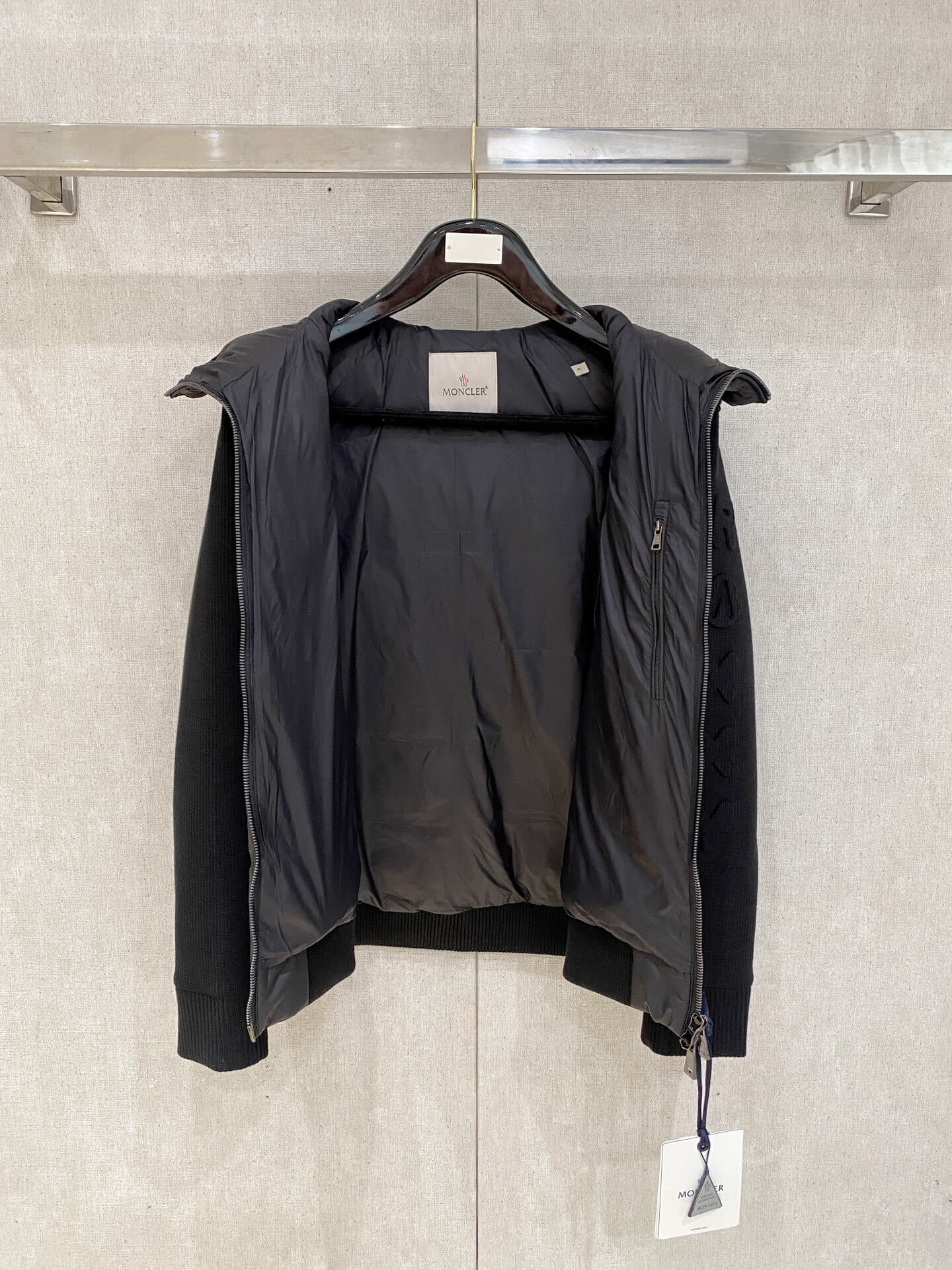 Moncler x Christopher Raxxy Black Knit-Sleeve Down Jacket. – HolloMen