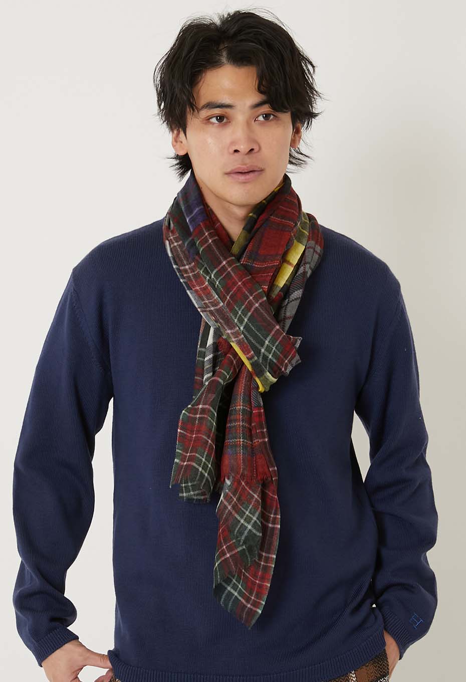 GLEN PRINCE /ウールパッチワーク チェックストール 190×70 | GLEN