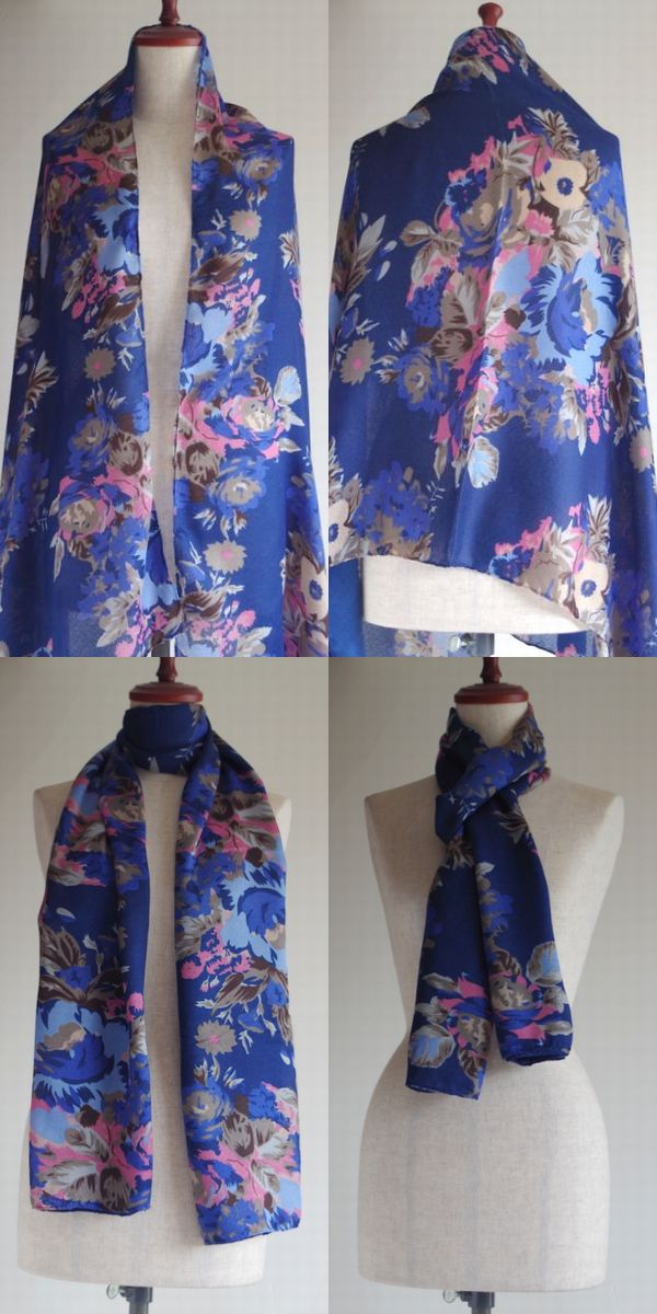 大判 ストール】フラワー柄 花柄の大判ストール/ネイビー・ブラック