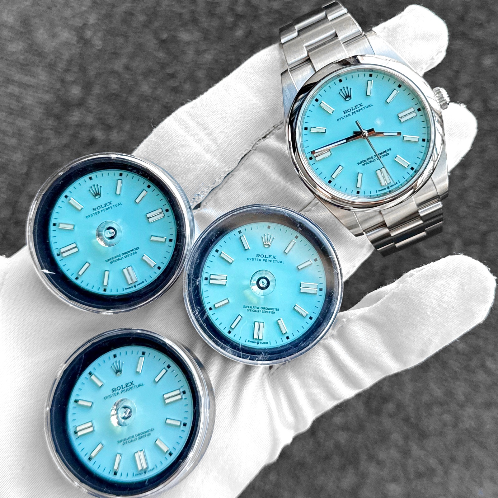 ロレックスオイスターパーペチュアル ターコイズ 文字盤 製作 カスタム