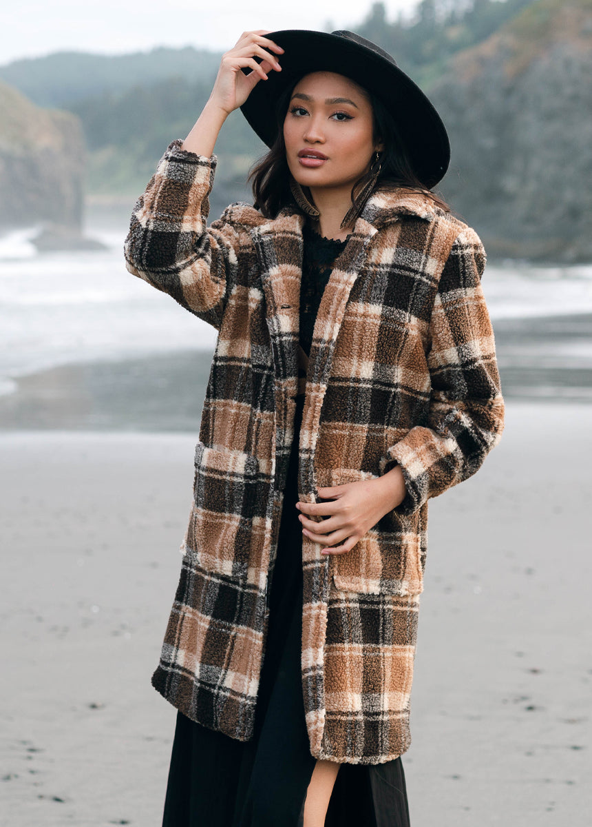 Gertie Coat in Brown Plaid - Joyfolie