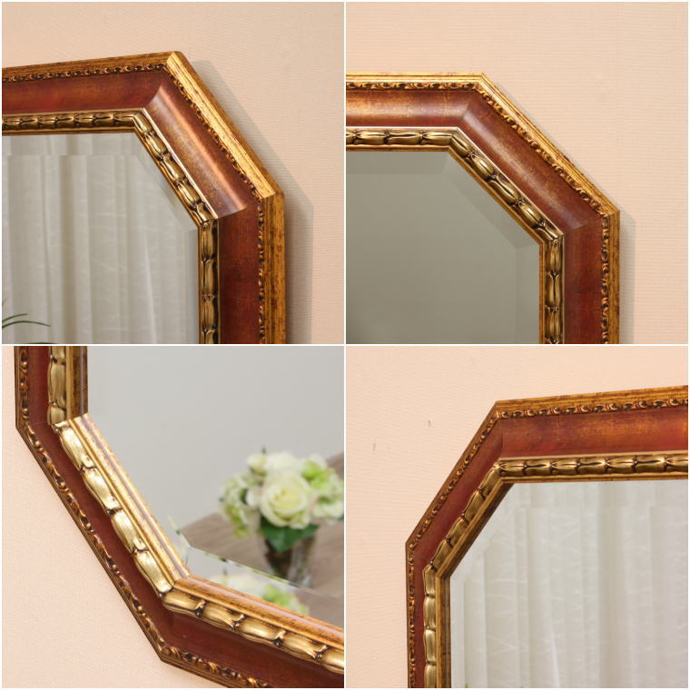 鏡 ミラー fa2097 イタリア製 八角形 ウォールミラー 壁掛け鏡