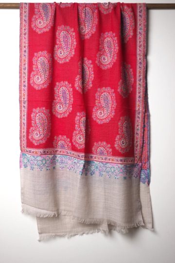 インド カシミール地方 カニ織ウールストール - アジアの布専門店
