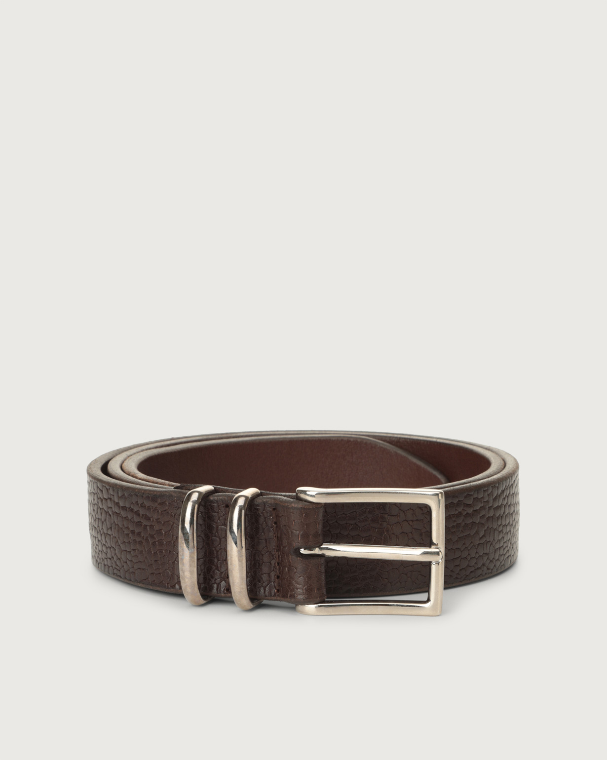 ORCIANI Grit leather belt with double metal loop. , color Brown