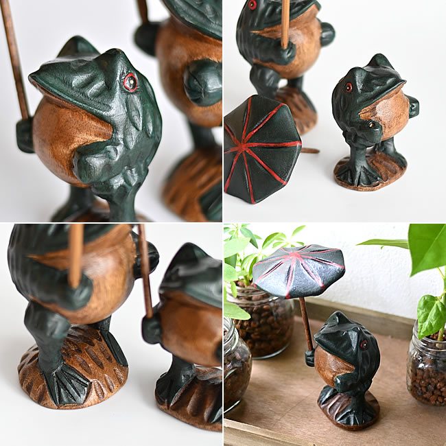 木彫りの傘さしカエル | ゼネラルストア オルネ