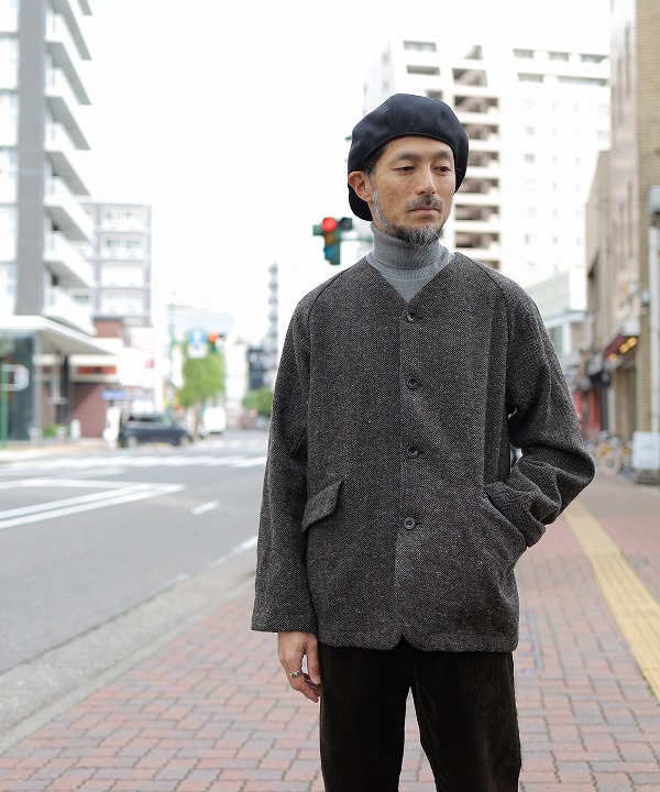 リネン/RINEN 1/6 ツウィード ヘリンボーン ラグランノーカラー