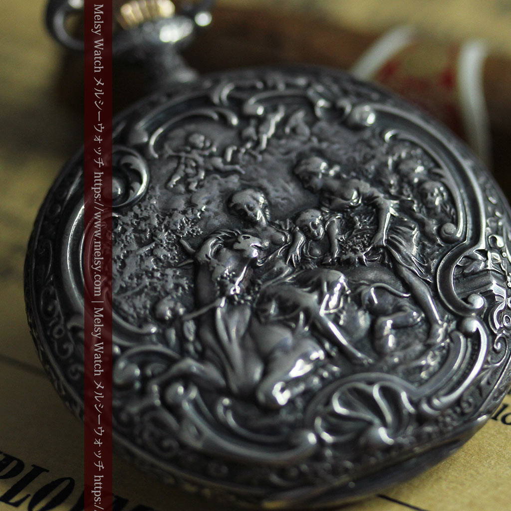 天使と戯れる ロンジンの銀無垢アンティーク懐中時計 明治の逸品