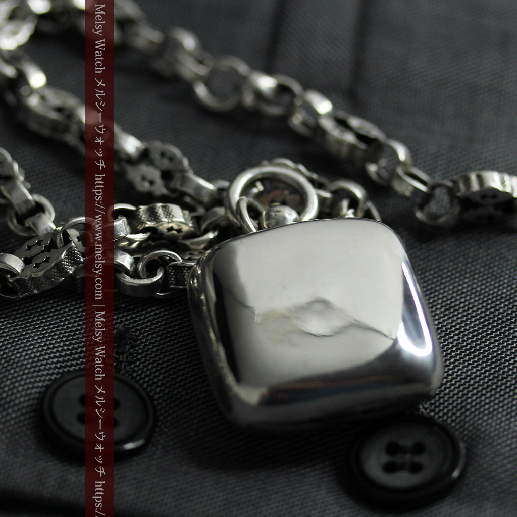 銀の英国製硬貨入れ付き銀無垢アンティーク懐中時計チェーン