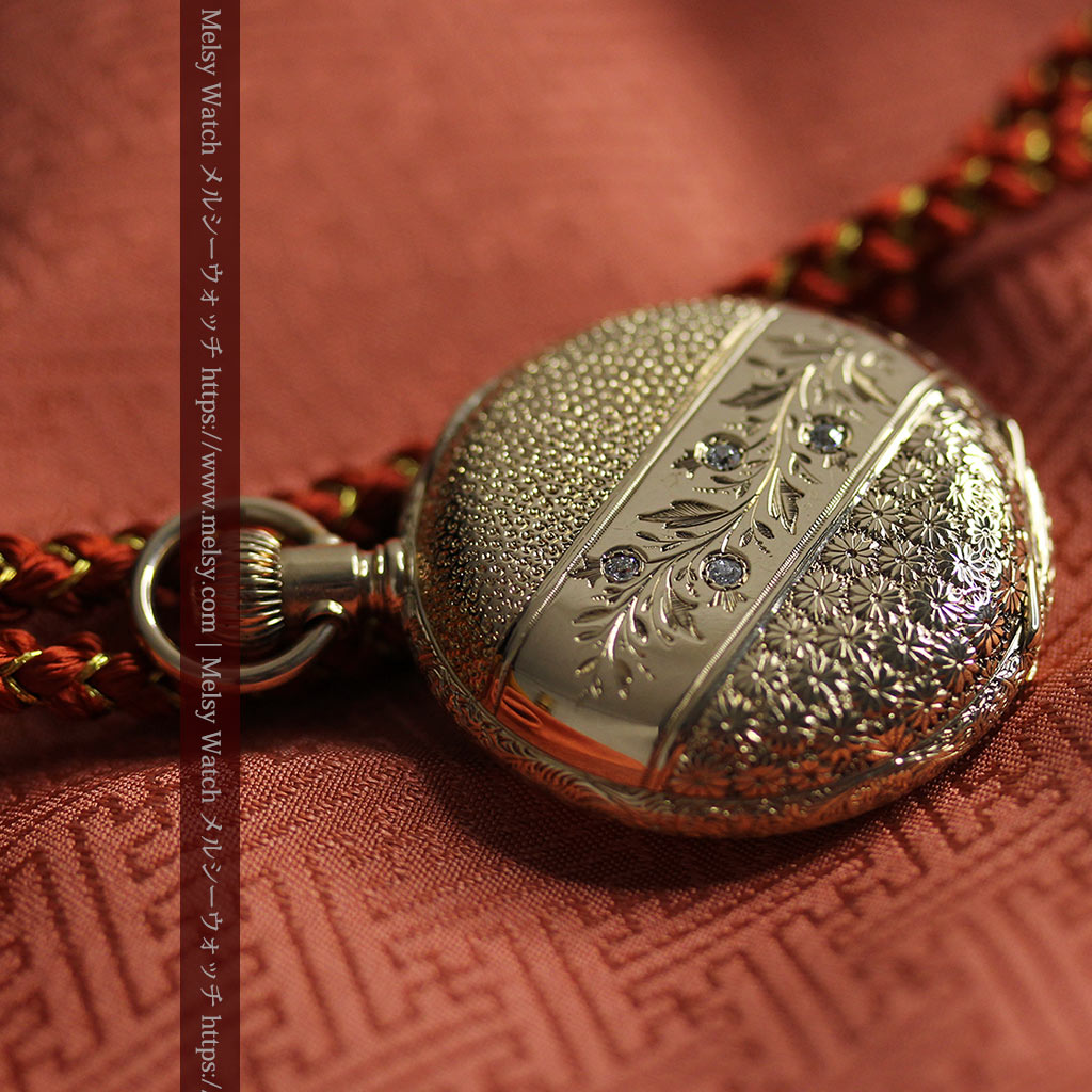 上品さが光る美しい文字盤とダイヤ エルジンの金無垢アンティーク懐中時計