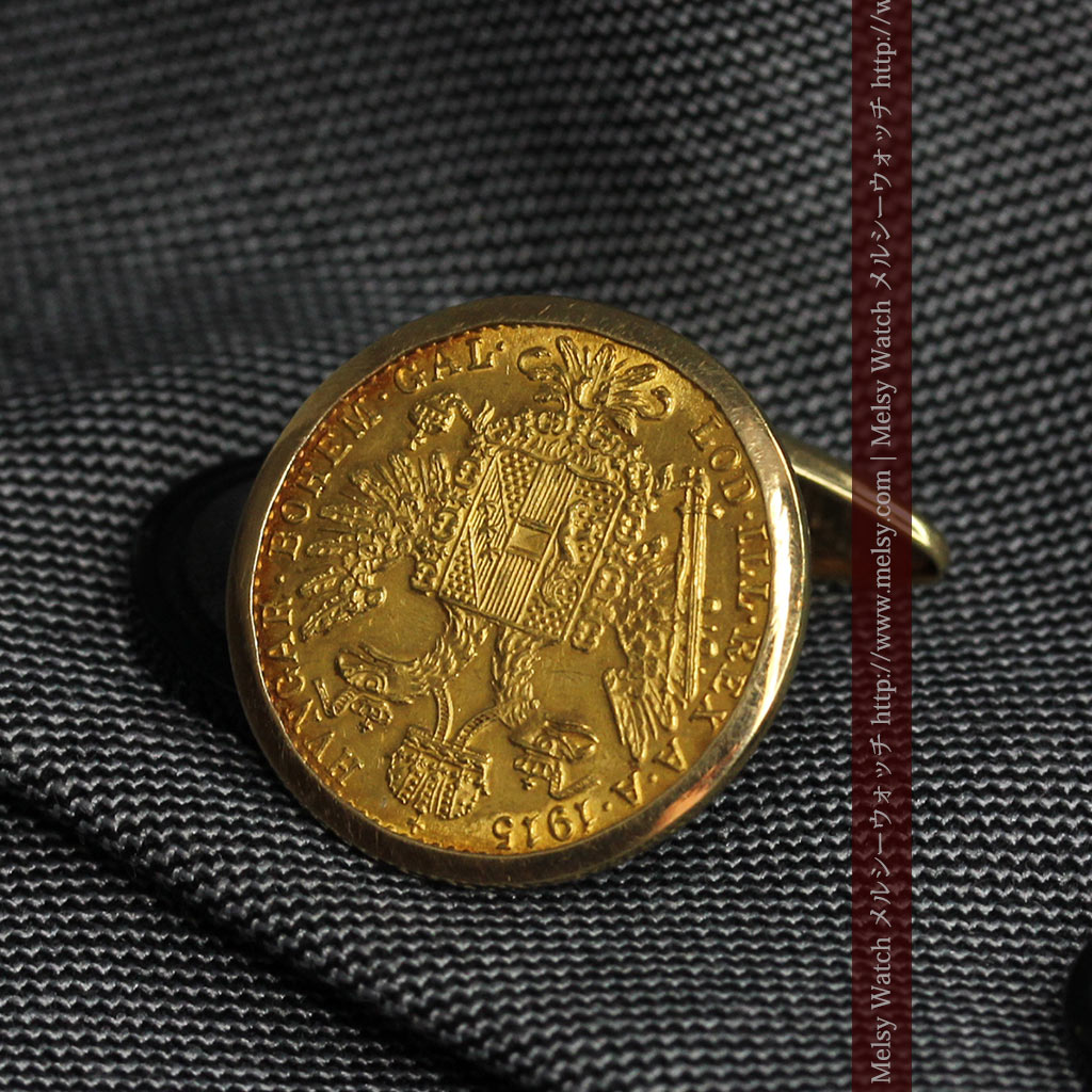 1915年のオーストリア・ダカット金貨2枚を使った金無垢カフスボタン