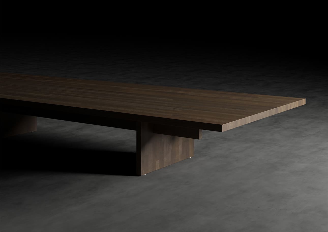 座卓 木製脚 幅2400×奥行900㎜ ラバーウッド（ブラウン）リビング