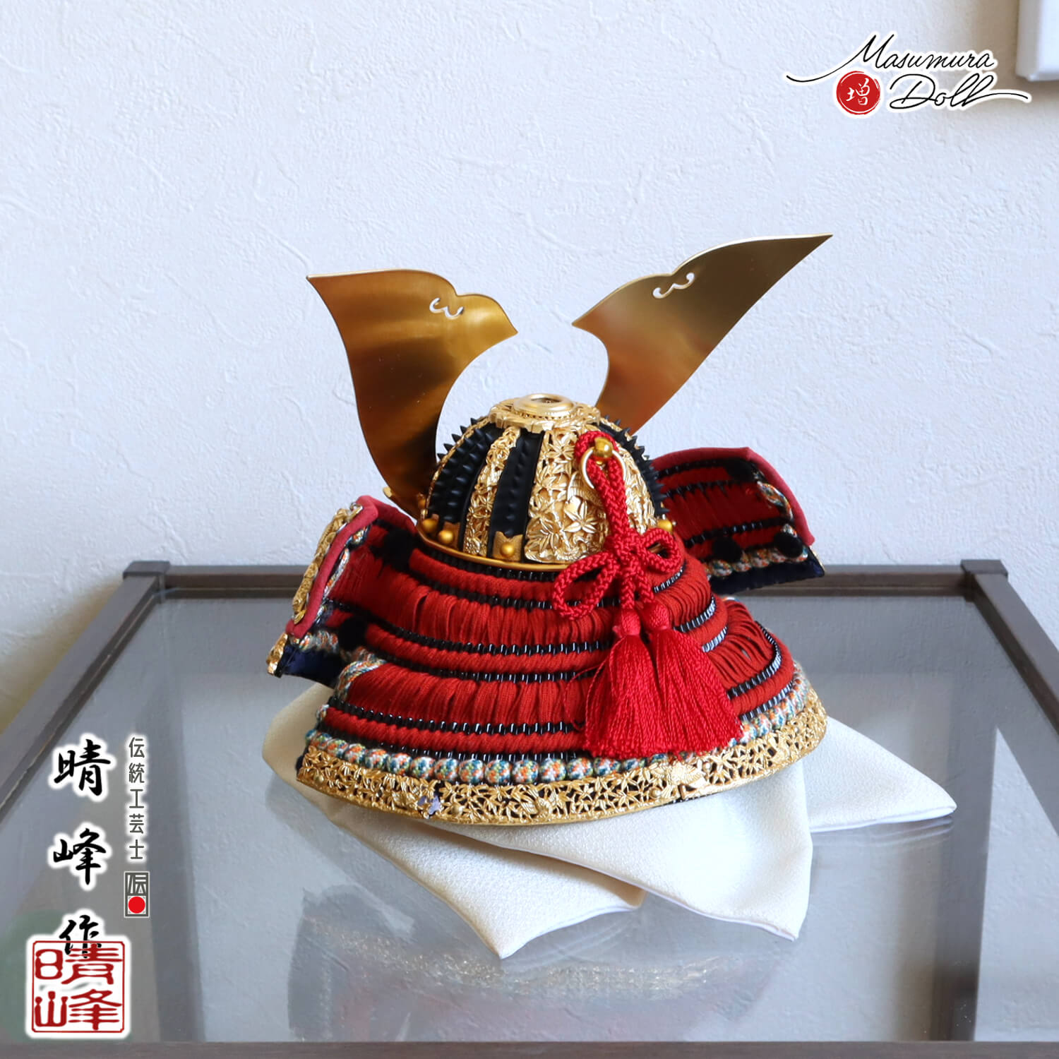 五月人形 伝統工芸士 平安晴峰作 7号 国宝模写 竹に雀之金物 茜赤糸 黒