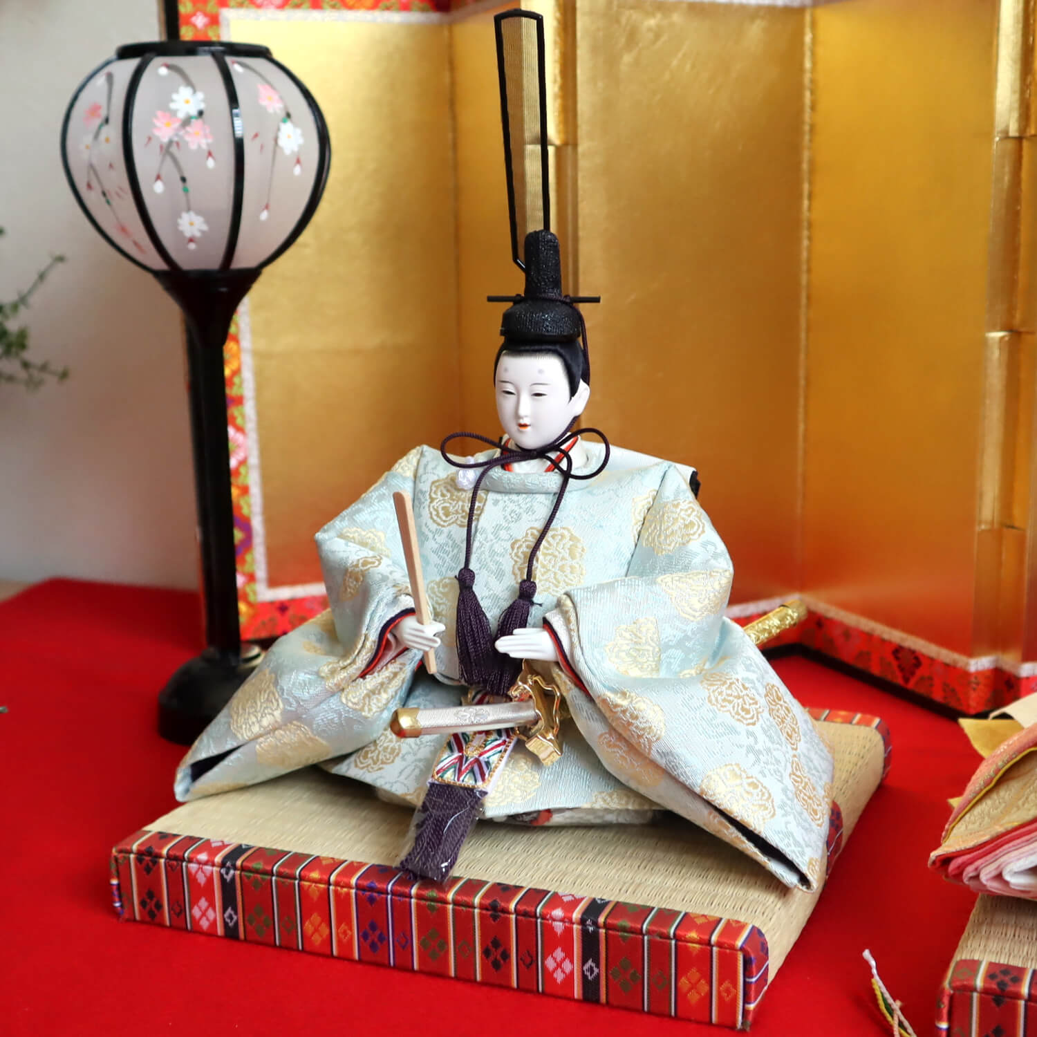 大橋弌峰作 京都 芥子 正絹西陣織有職雛 屏風本仕立て 箔押 手描き雪洞