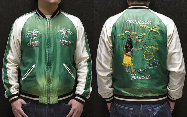 東洋スカジャン【HAWAII MAP×FLYING DRAGON】サテンスカ・エージング