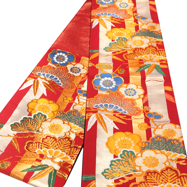オンラインカタログ]酒井守 袋帯 振袖用 赤 正絹 西陣織 松竹梅 成人式