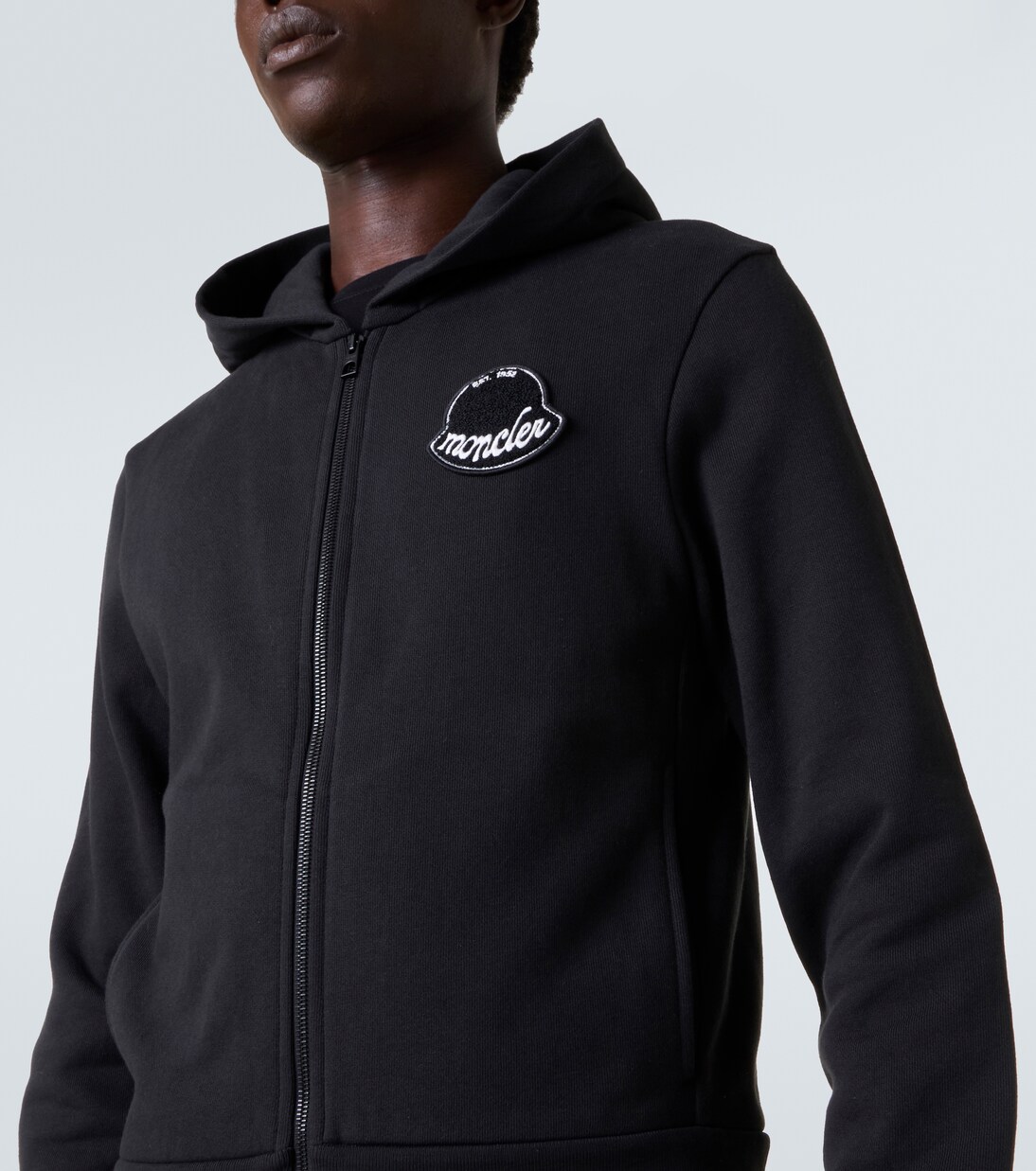 Logo cotton jersey hoodie in black - Moncler | Mytheresa