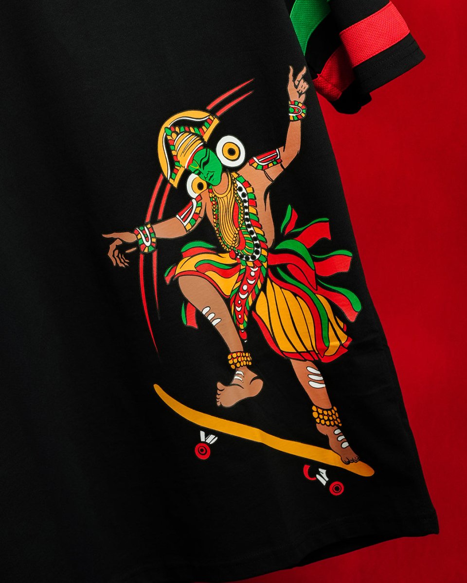 Black Skating Thullal Oversized T-shirt for Men | Mydesignation