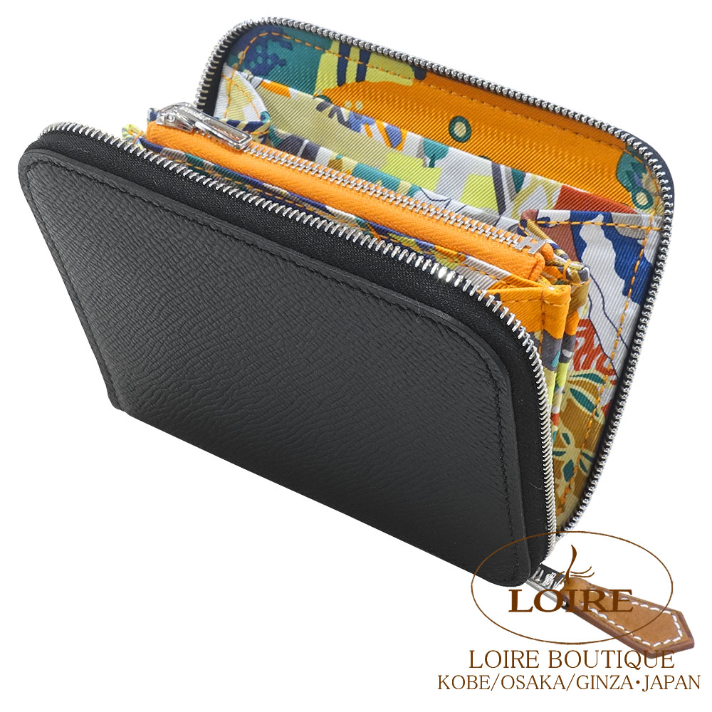 HERMES アザップ　オレンジ シルクインコンパクト箱付き エルメス<br>アザップ シルクイン コンパクト<br>クロ×オレンジ<br