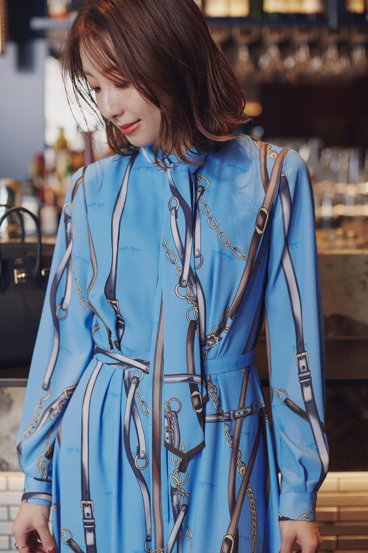 PINKY&DIANNE - スカーフプリントワンピース（ブルー）ポリエステル