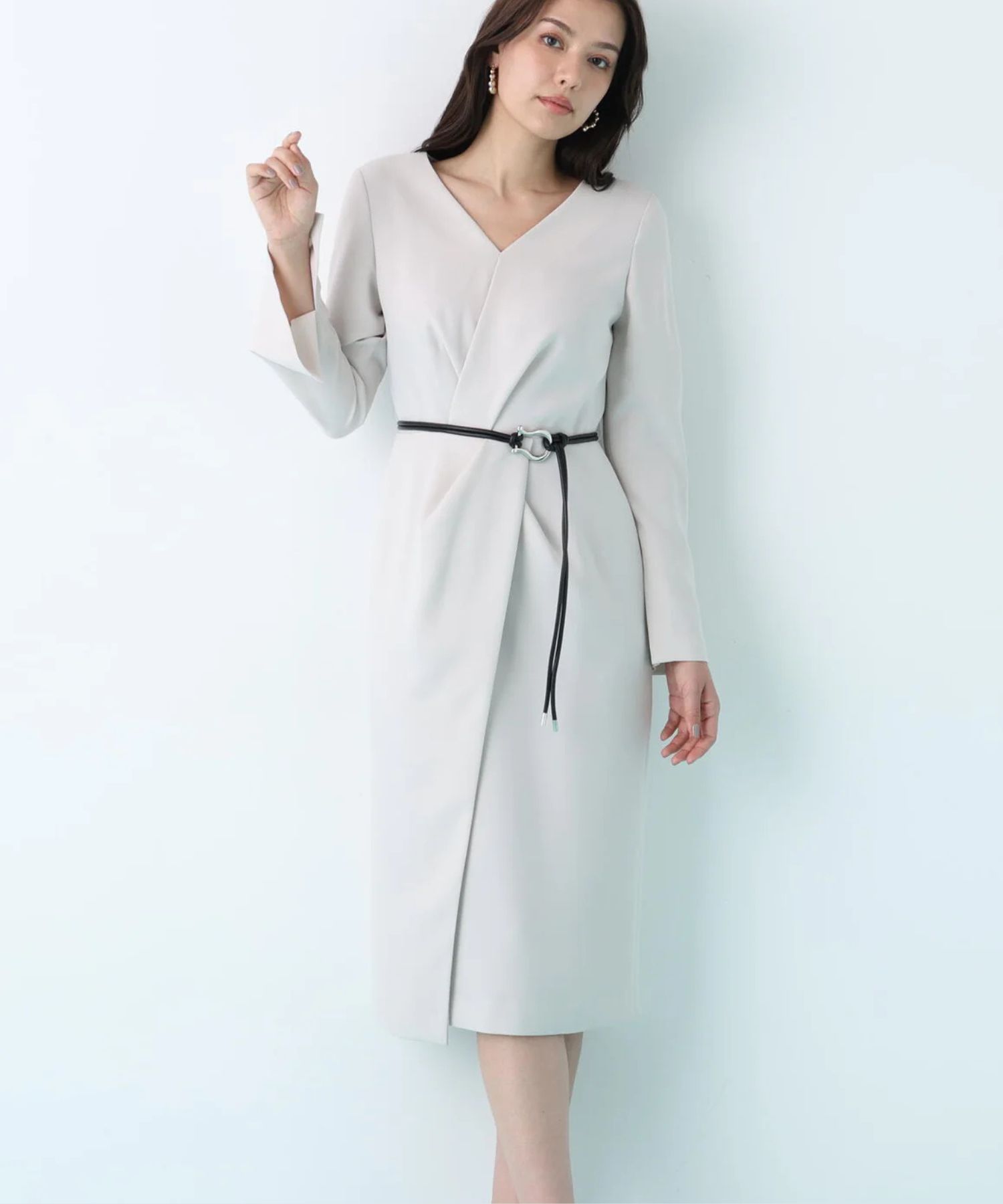 PINKY&DIANNE - タッククロスウエストワンピース(グレージュ