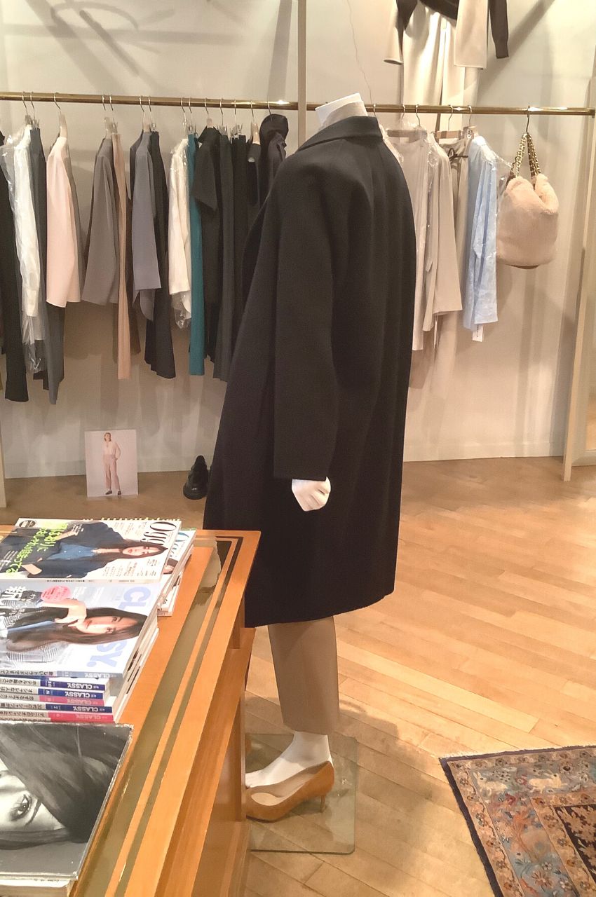 Theory - ダブルフェイスロングコート (ブラック) ウール / リラクシー