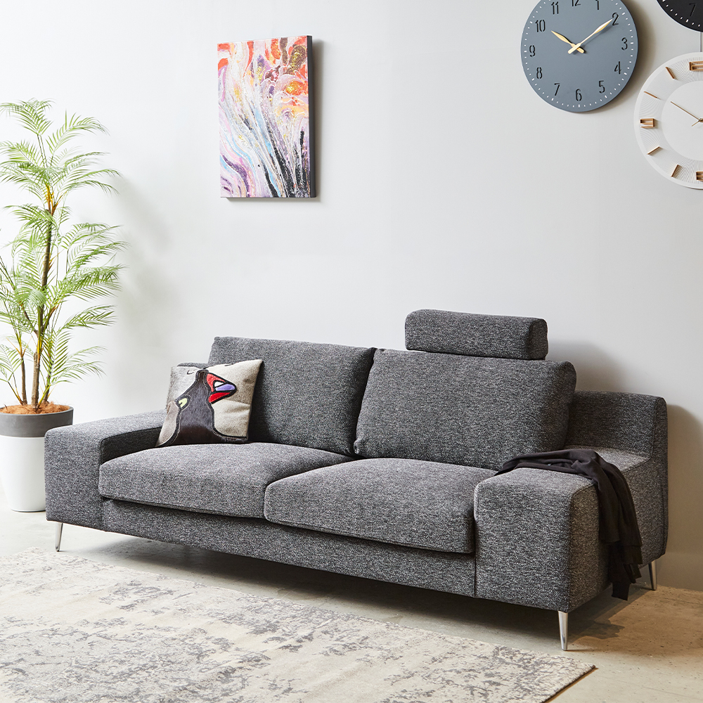 KAI（カイ）3Pソファ（SHEEN-BK）228cm - ローソファ・フロアソファの