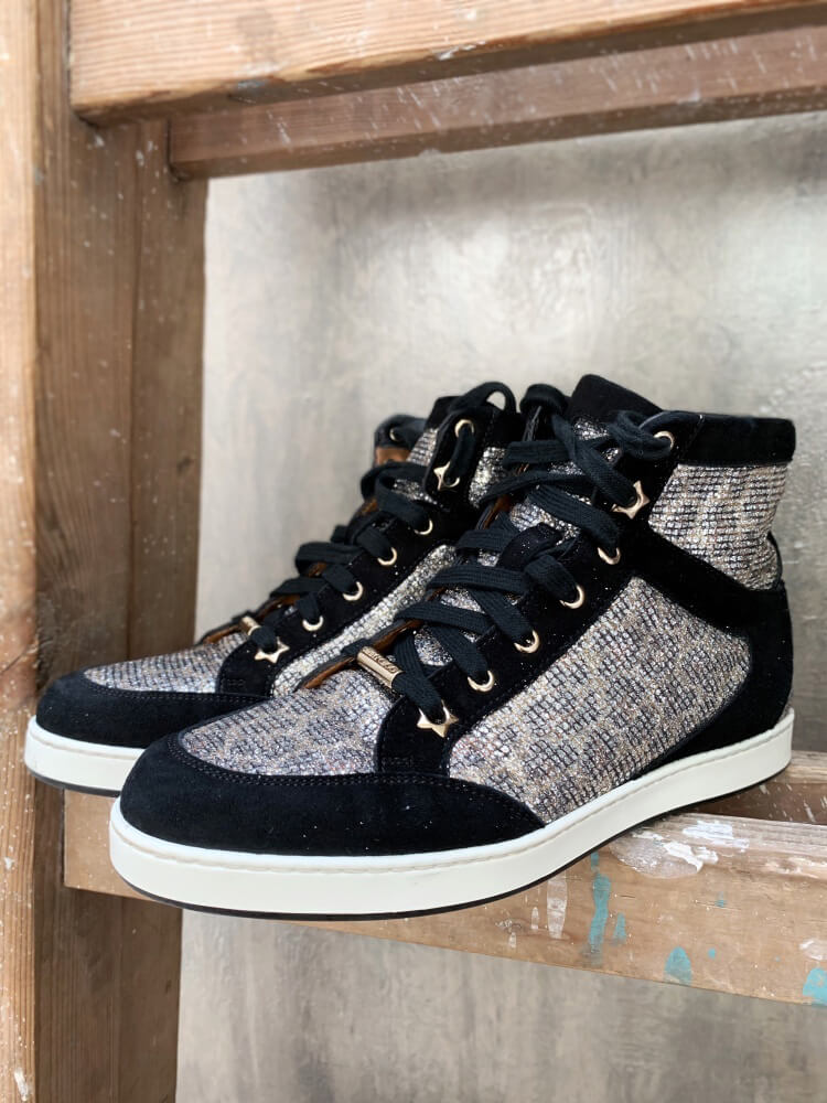 Jimmy Choo - Tokyo Suede & Glitter Sneakers Black 38 | www