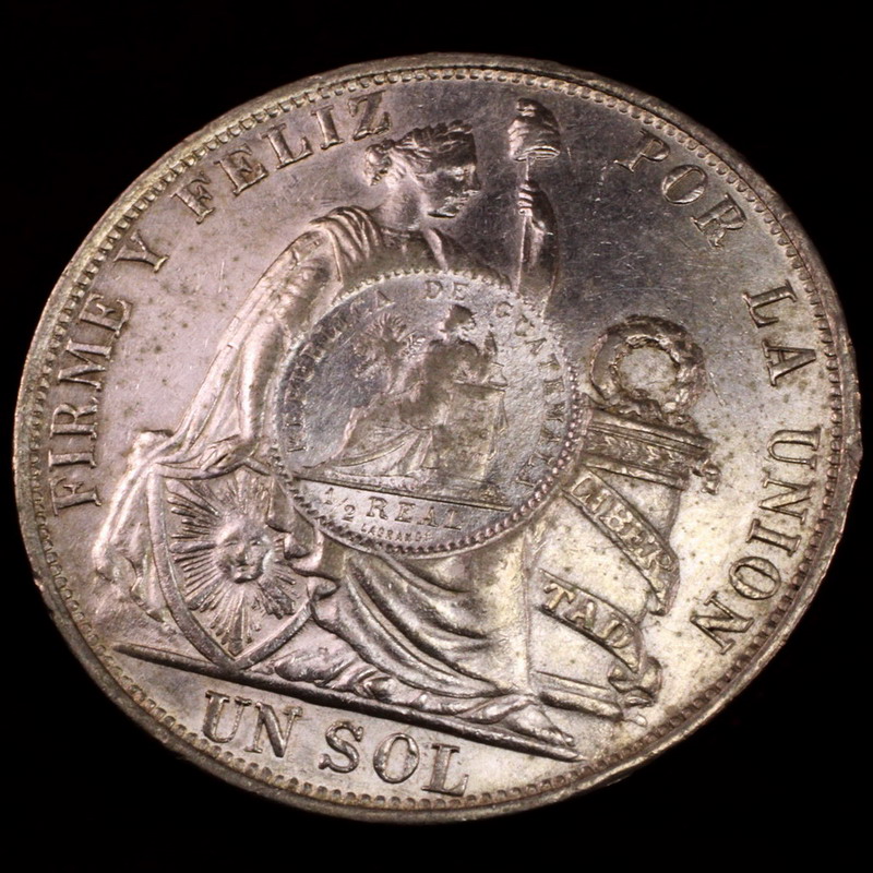 グアテマラ 1894年銘 1/2レアル 大型 銀貨カウンターマーク