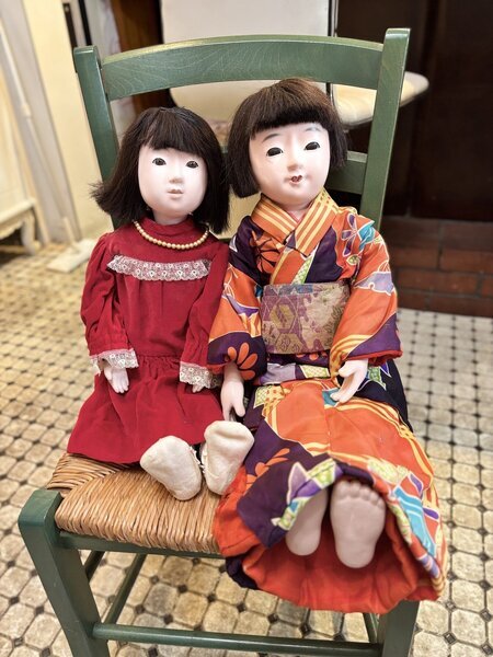 昭和時代の市松人形『赤い別珍のワンピース』人毛 経年劣化有56cm