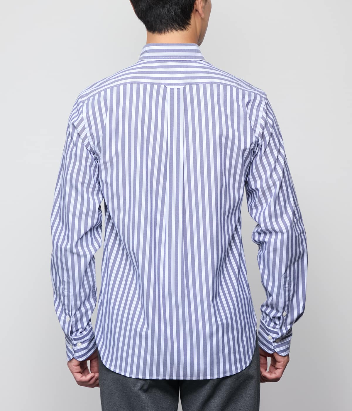ストレッチ】オックス オルタネイトストライプ 長袖ショートボタン