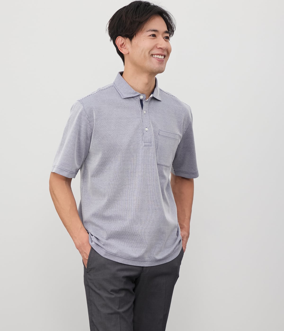 吸水速乾】COOL COMFORT ジャージーサッカーストライプ ポロシャツ