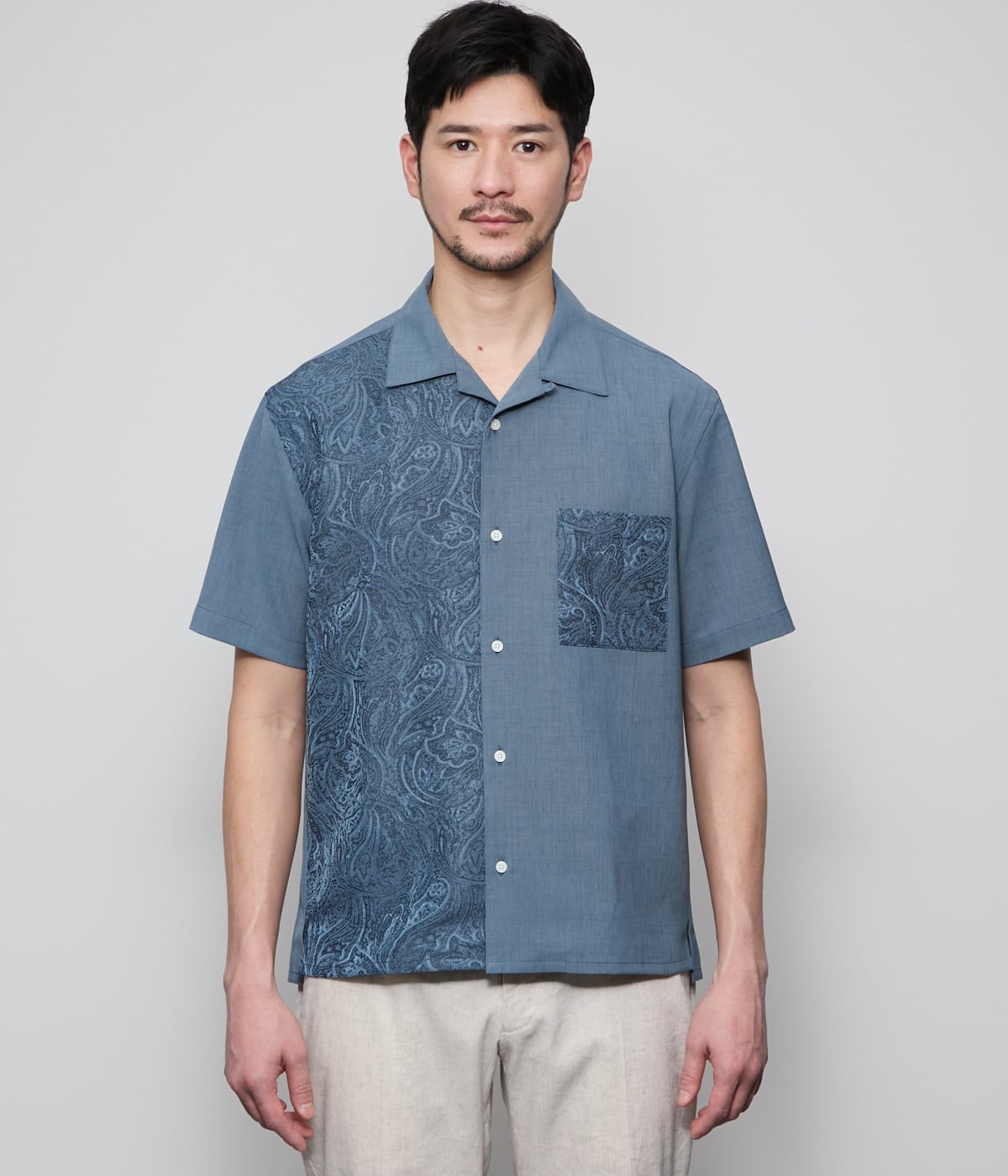 ジャカードクレイジーパターン 半袖オープンカラーシャツ(11775749