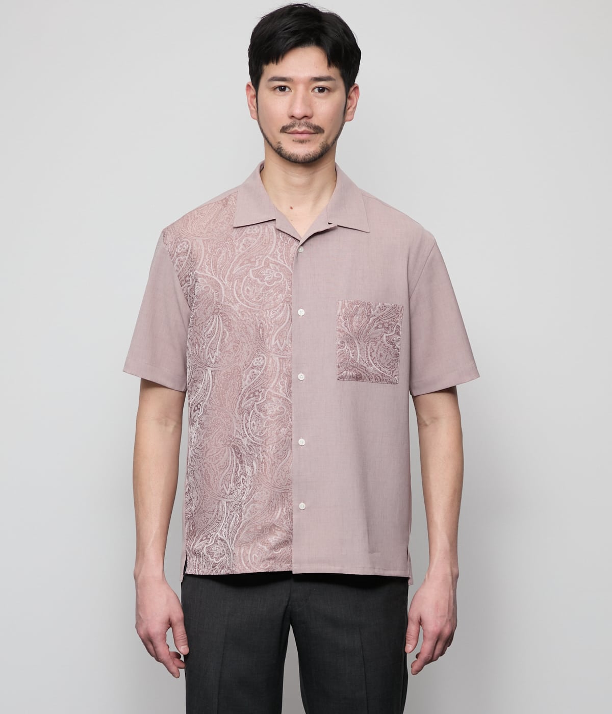 ジャカードクレイジーパターン 半袖オープンカラーシャツ(11775749