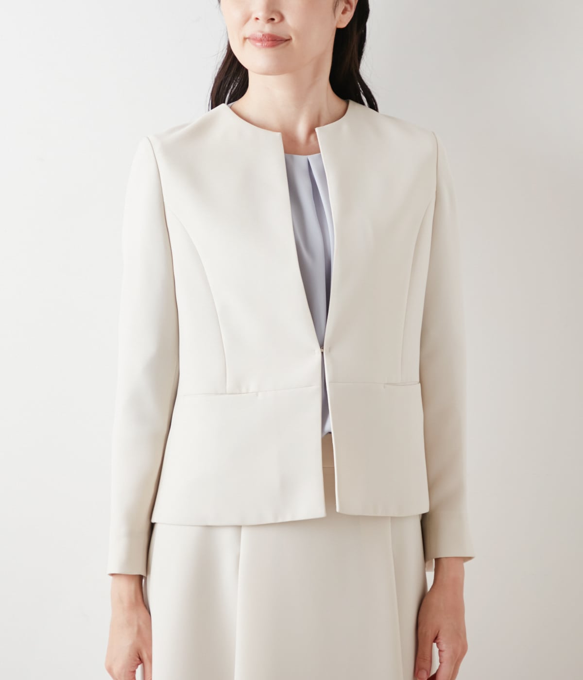 ウォッシャブル】ダブルフェイス ペプラムノーカラージャケット