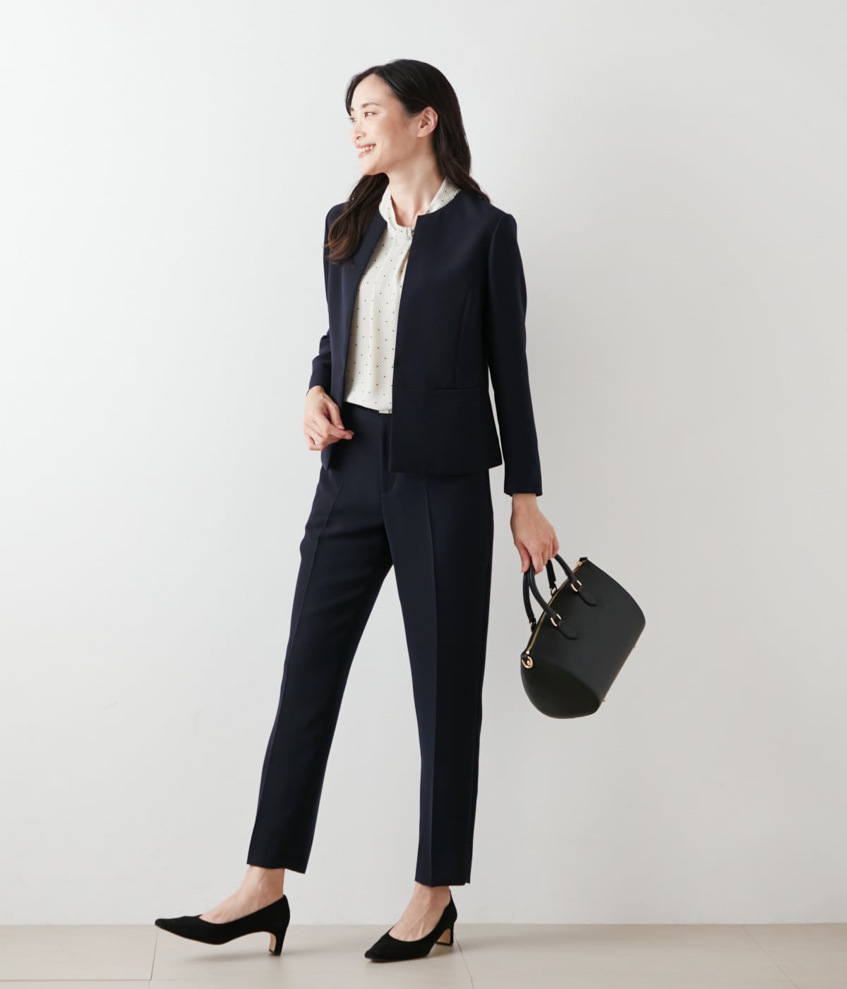 ウォッシャブル】ダブルフェイス ペプラムノーカラージャケット