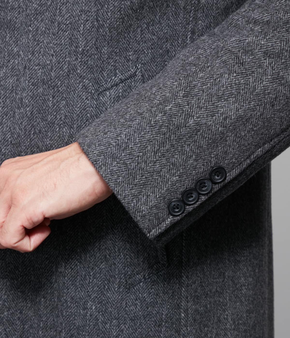 カシミヤ混 ヘリンボーン ビーバー コンバーチブルカラーコート