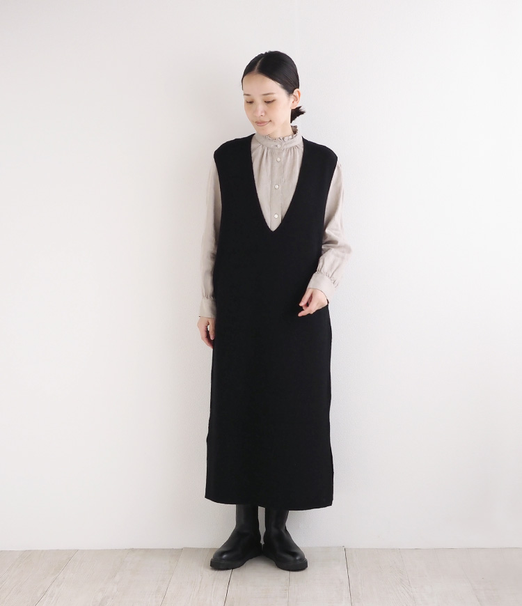 nofl】防縮ウールVネックワンピース 644003610 | ナチュラル服通販