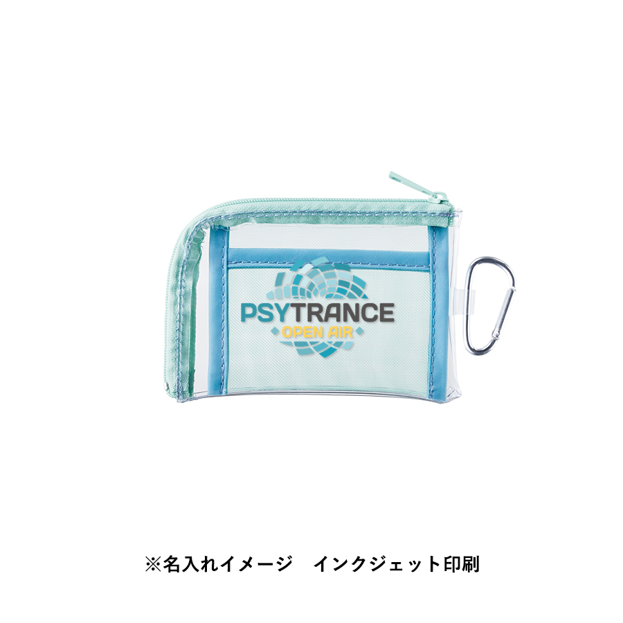 メッシュポケットクリアミニポーチ(カラビナ付) オレンジ｜ノベルティ