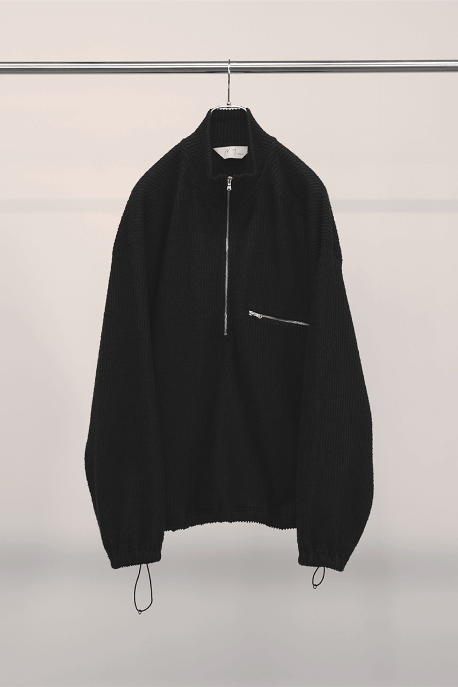 ANCELLM - CUT STRIPE HALF ZIP PULL OVER SHIRT | BLACK | ハーフ