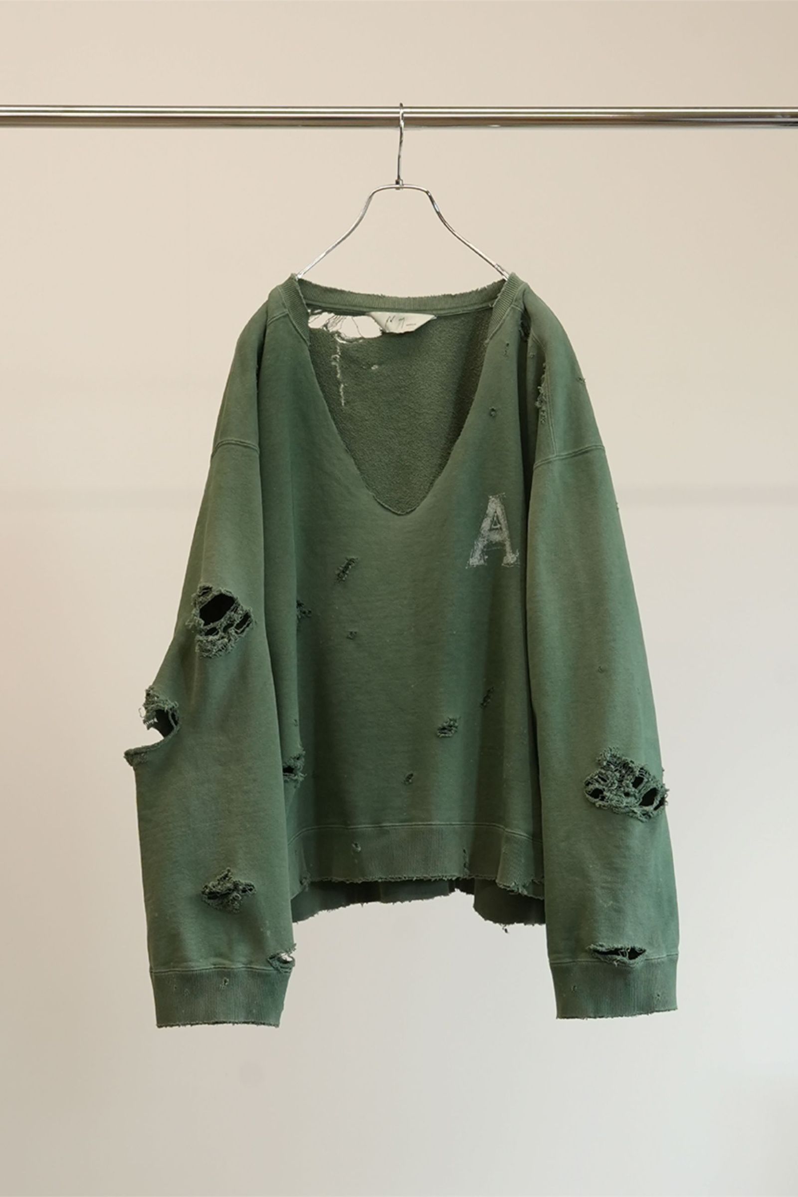 ANCELLM - HARD CRASH SWEAT SHIRT | GREEN | ダメージスウェット