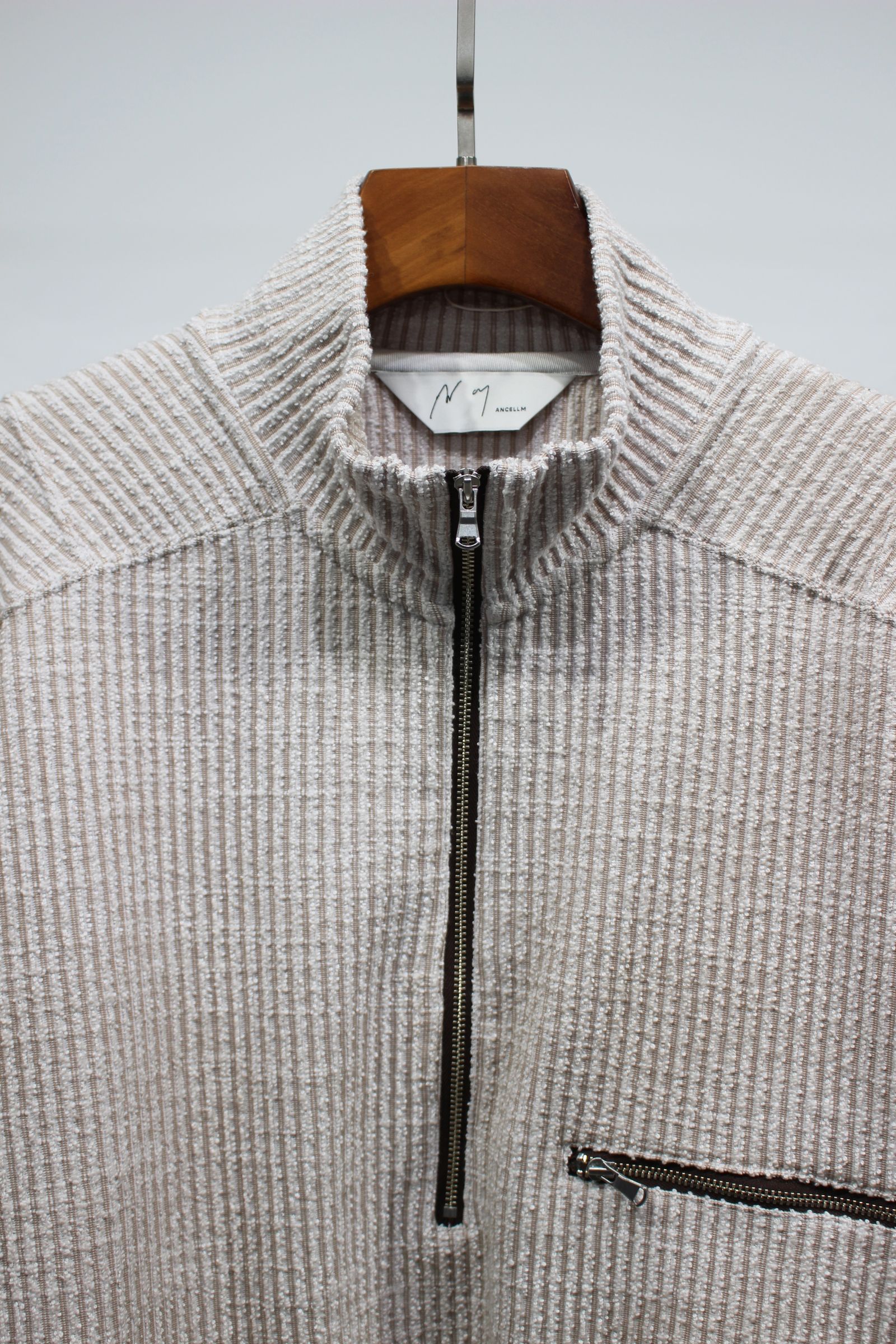 ANCELLM - CUT STRIPE HALF ZIP PULL OVER SHIRT | BEIGE | ハーフ