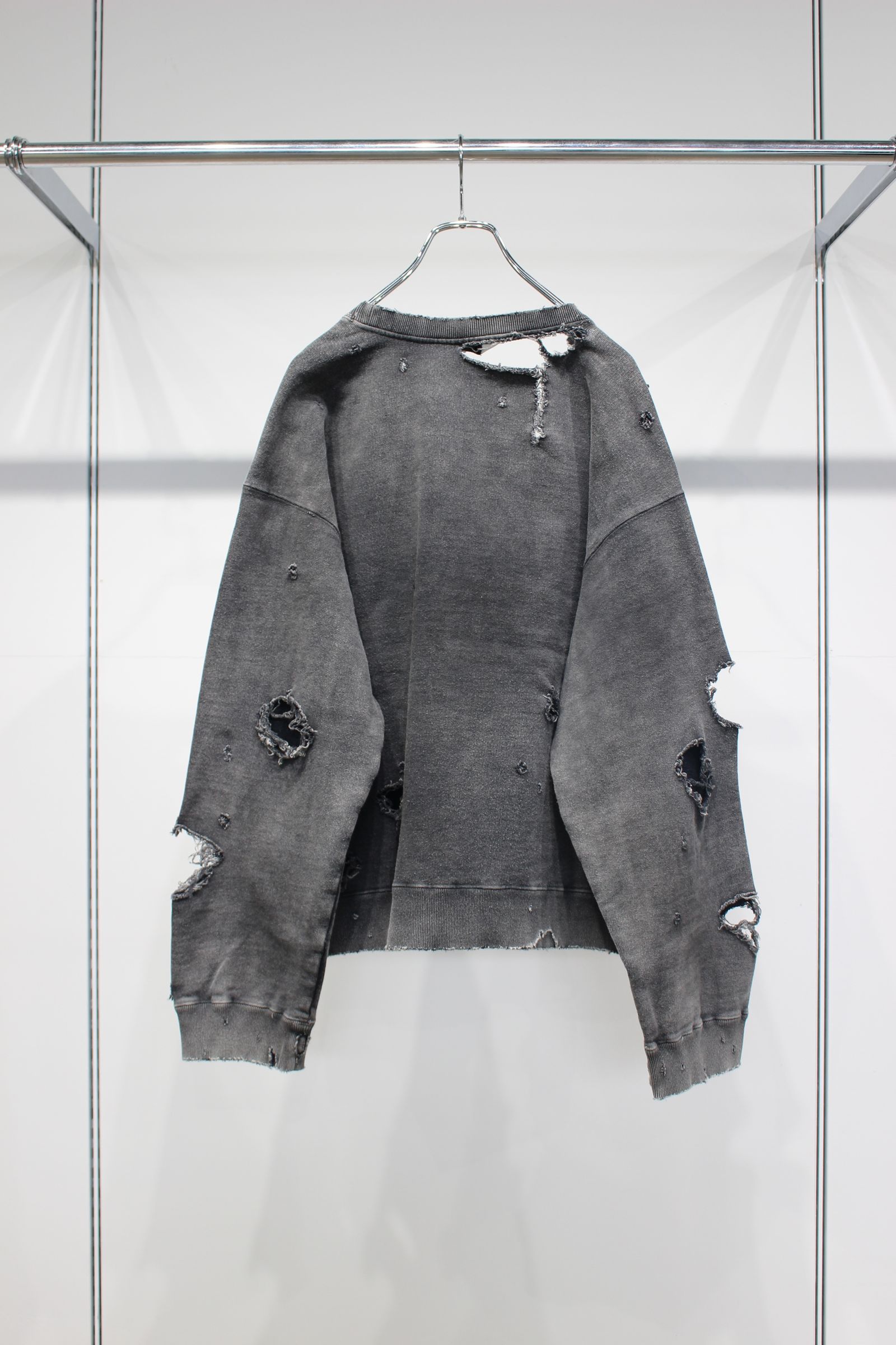 ANCELLM - HARD CRASH SWEAT SHIRT | BLACK | ダメージスウェット