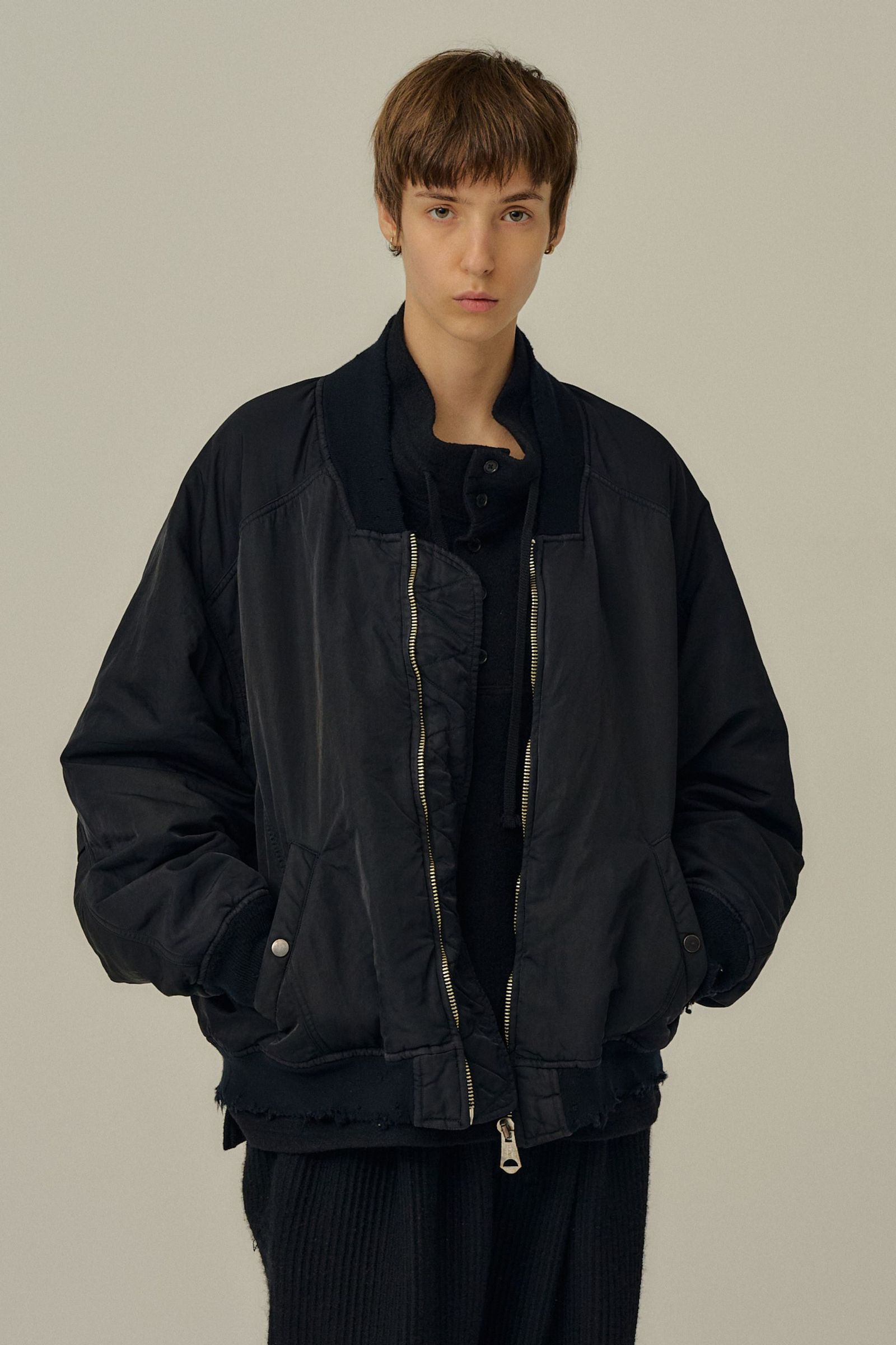 ANCELLM - FADED BOMBER JACKET | BLACK | ボンバージャケット | NapsNote