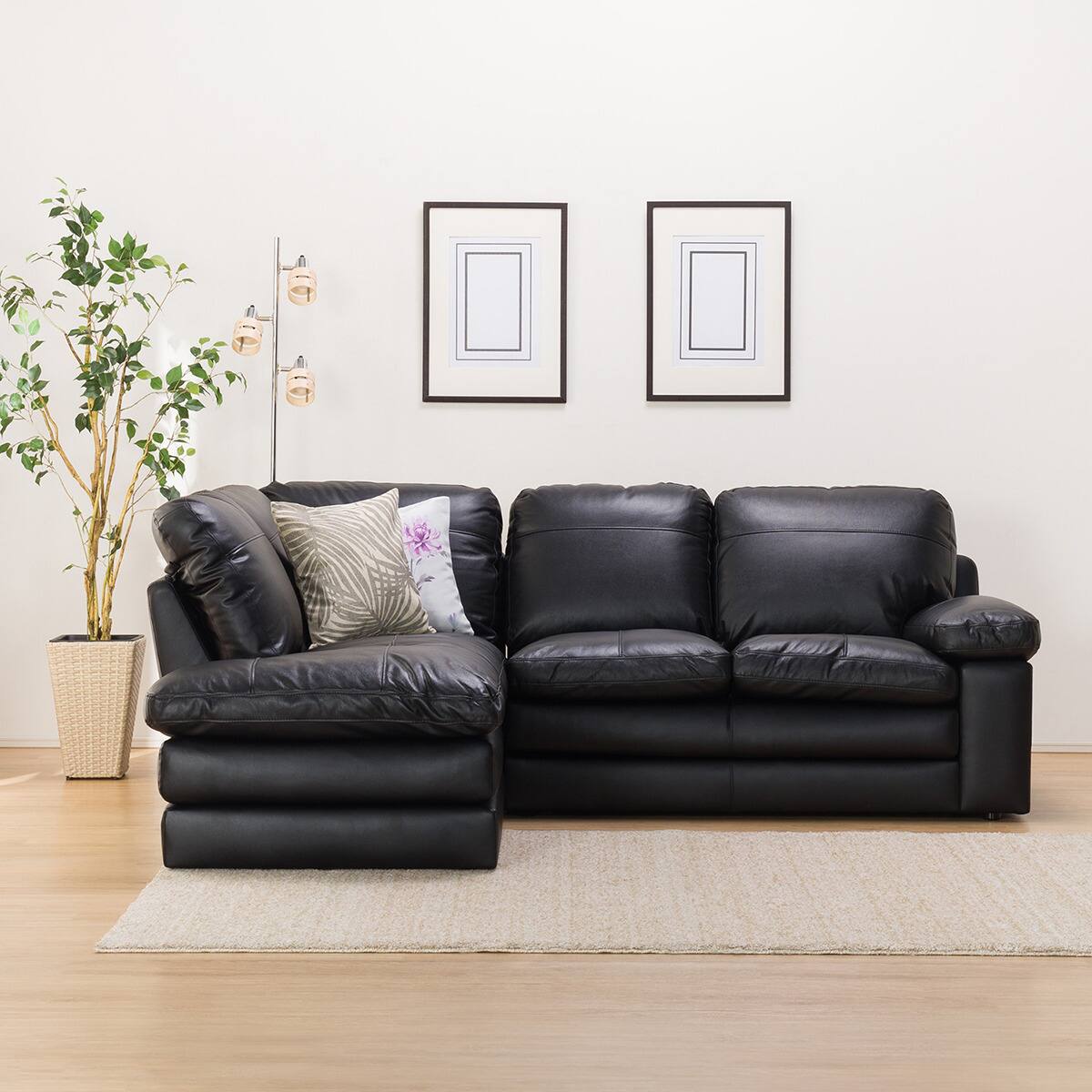 コーナーソファ 本革(一部合成皮革)タイプ (Sステイツ 右コーナー BK