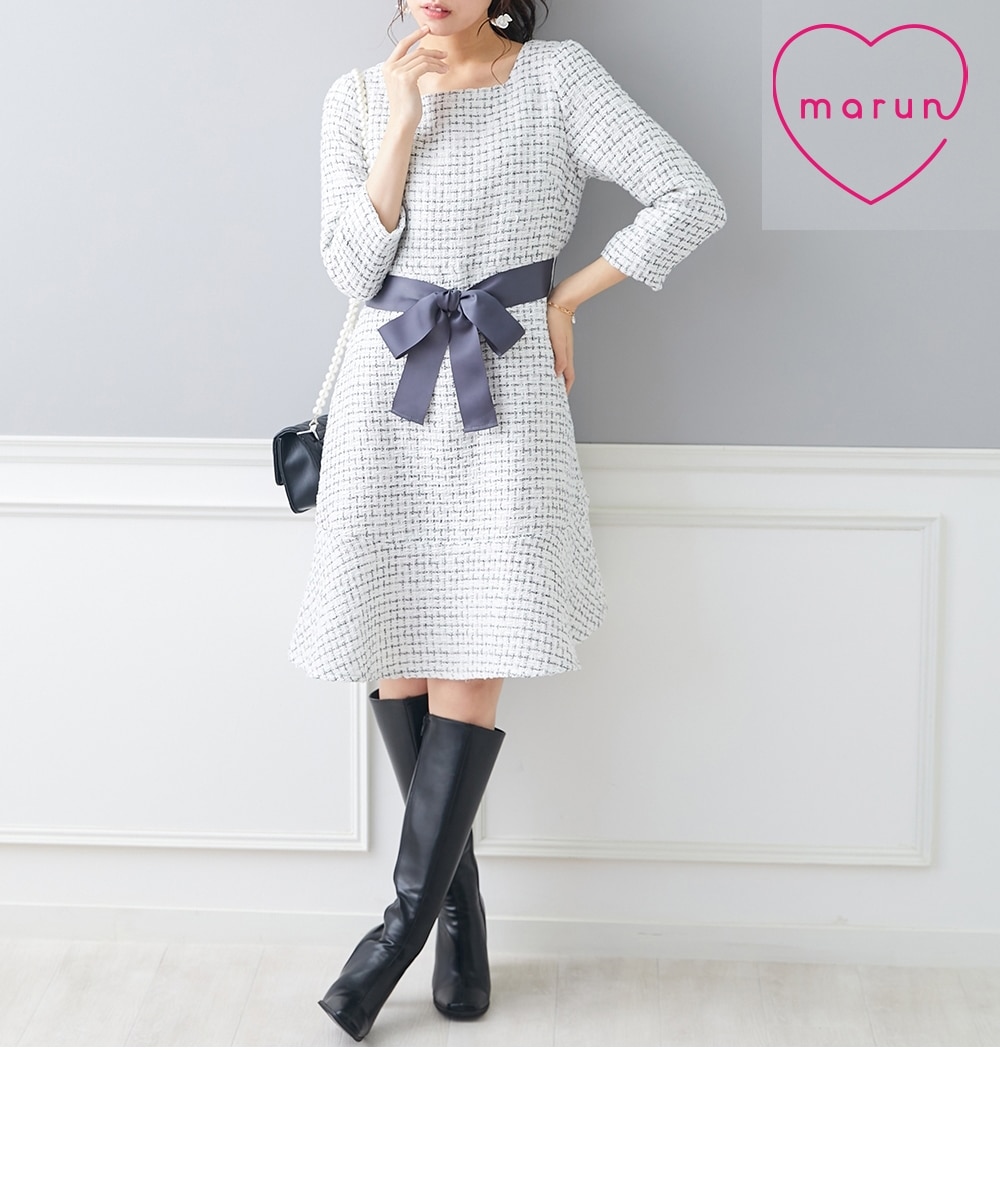 大きいサイズ 膝丈ツイードワンピース marun 通販【ニッセン】
