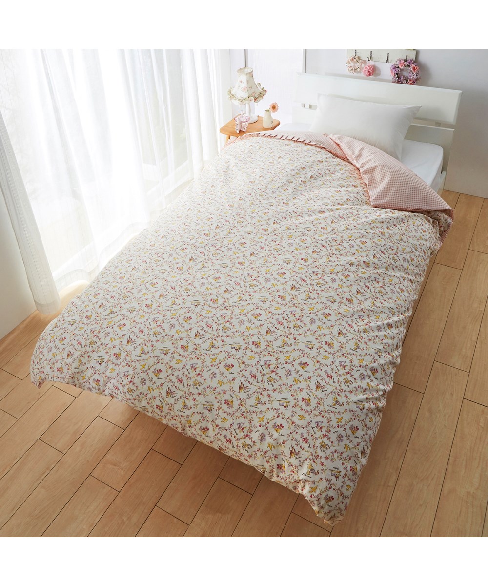 綿100％掛カバー（衿チェック柄フリル付フラワー柄） 通販【ニッセン】